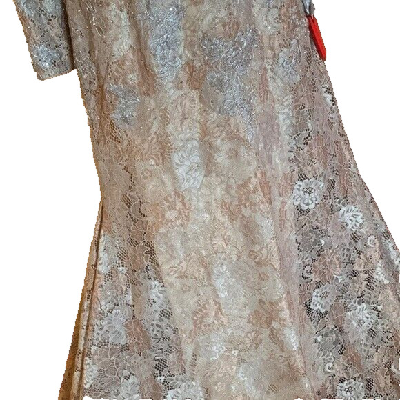 NWT Mac Duggal 49168 SZ 14W EMBELLISHED FLORAL LACE LONG SLEEVED GOWN NUDE - Picture 4 of 5